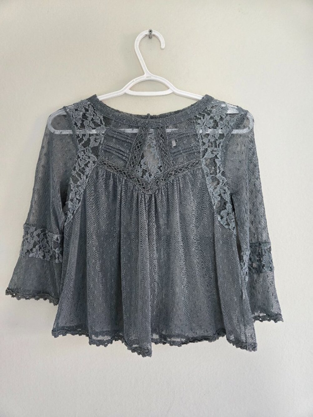 Free People Sheer Lace and Mesh Peplum Blouse in Charcoal size S/P